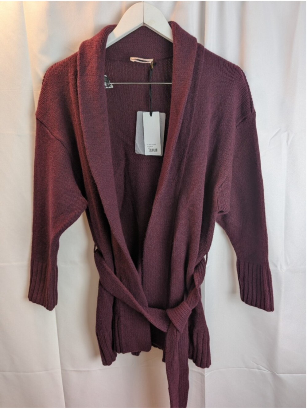forte_forte Belted Shawl Cardigan Size 0 Burgundy Heavy 95% Cashmere Blend